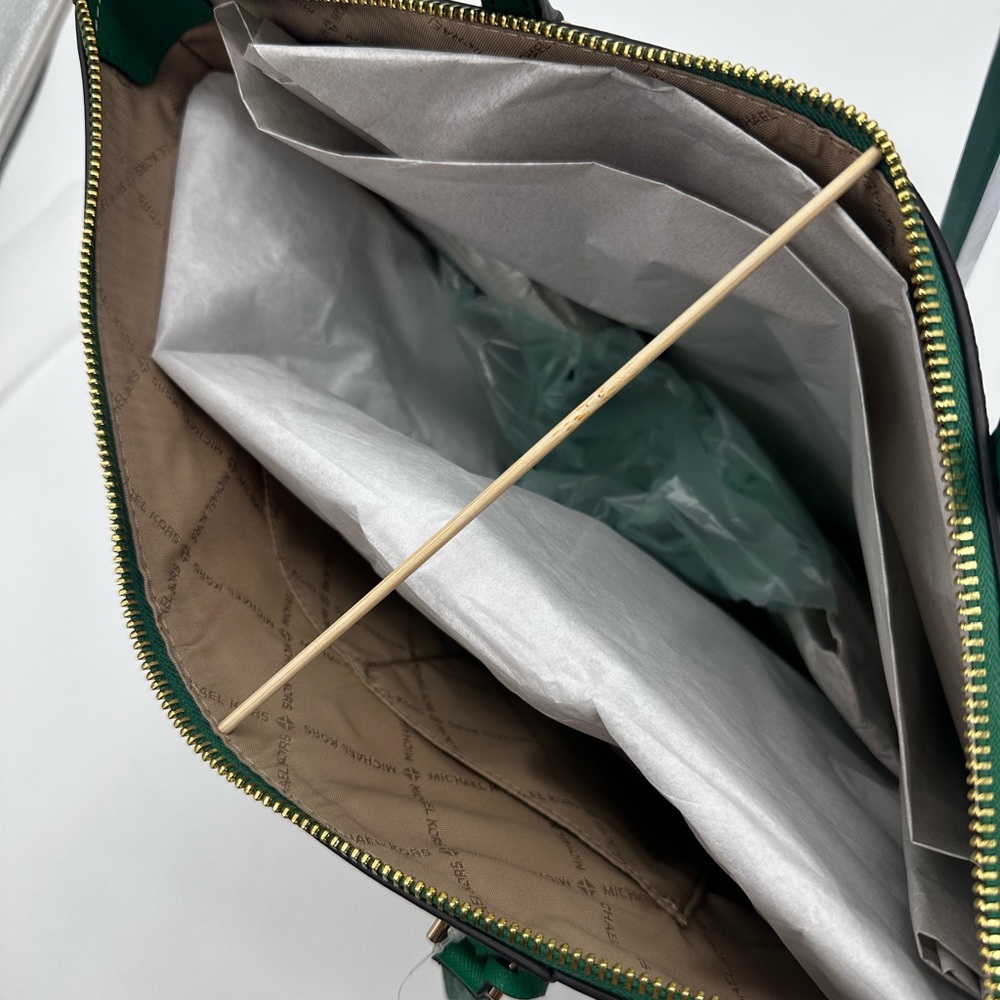 Michael Kors Large Charlotte Tote Bag Green/Gold - Picture 11 of 12